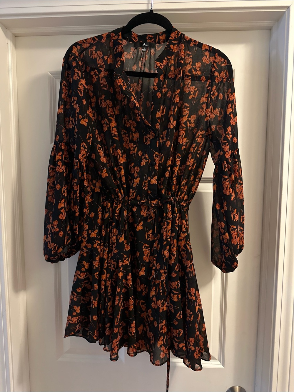 Lulu's Black Mini Dress with Rust Floral Print